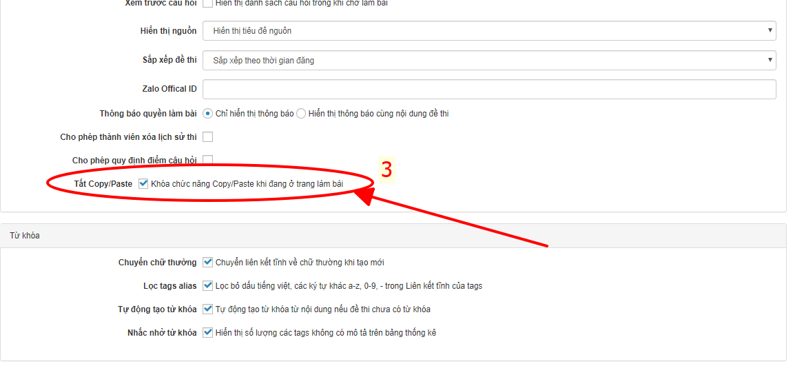 Khóa copy và paste ở khu vực làm bài