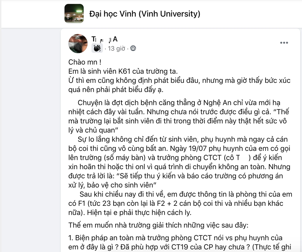 Xôn xao clip trường Đại học Vinh tổ chức thi đông người trong mùa dịch Covid-19 - Ảnh 1. Xôn xao clip trường Đại học Vinh tổ chức thi đông người trong mùa dịch Covid-19 - Ảnh 1.